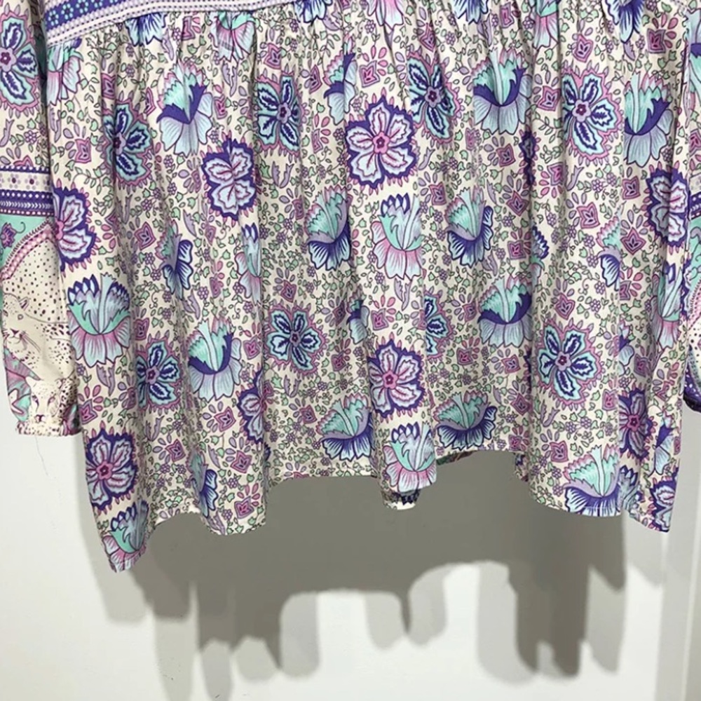 Boho Floral & Leopard Purple Button Neck Blouse - Picture 4 of 6